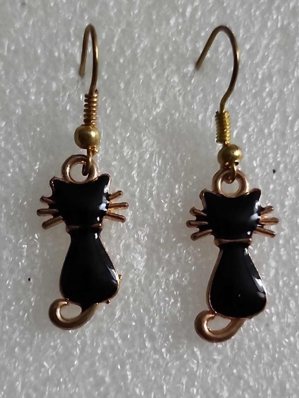 Hand Crafted Black and Gold Cat Dangle Earrings